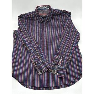 Robert Graham Shirt Mens XL Contrast Flip Cuff Button Up Striped‎ Multicolor